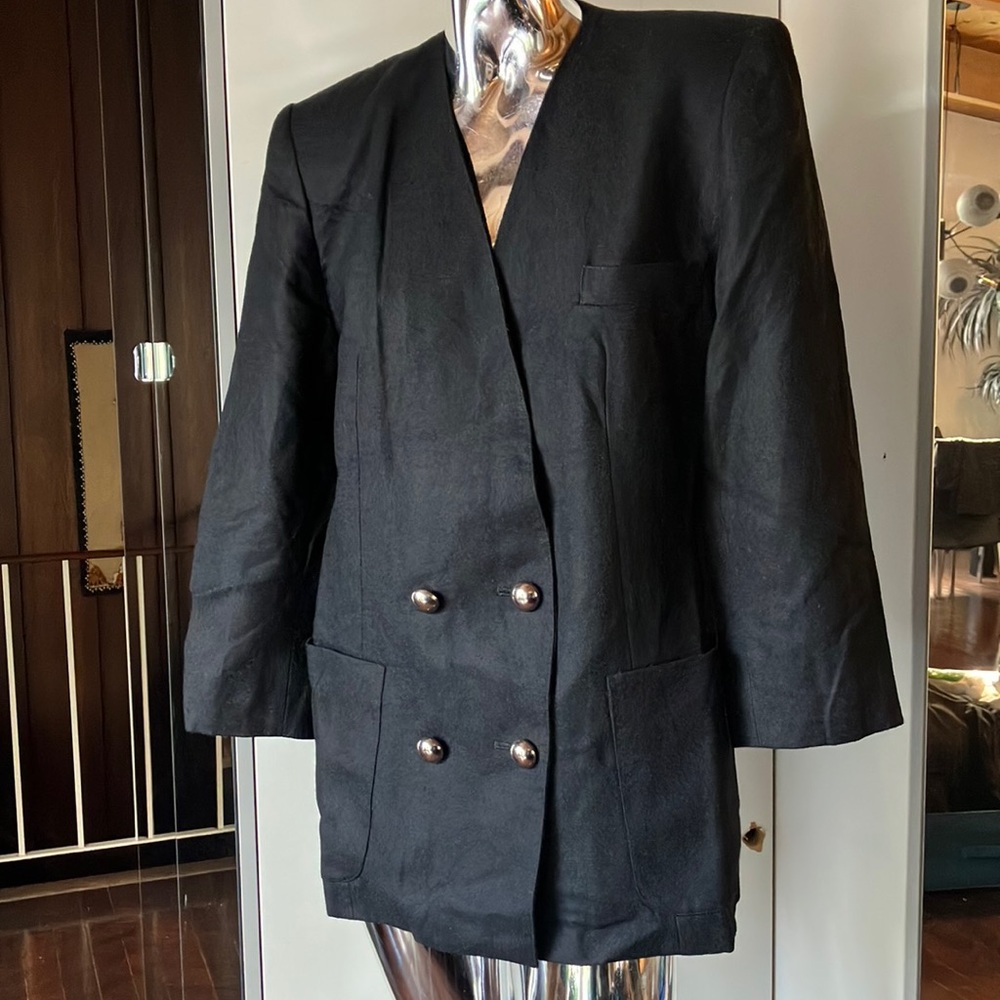 Elegant Wool Black Double-Breasted Women's Blazer
